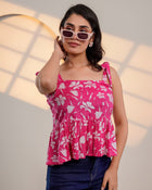 Pink Floral Tie-Up Peplum Top