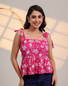 Pink Floral Tie-Up Peplum Top