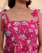 Pink Floral Tie-Up Peplum Top