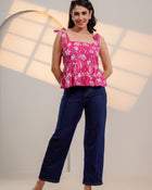 Pink Floral Tie-Up Peplum Top