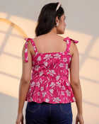 Pink Floral Tie-Up Peplum Top
