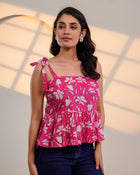 Pink Floral Tie-Up Peplum Top