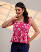 Pink Floral Tie-Up Peplum Top