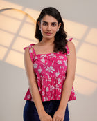 Pink Floral Tie-Up Peplum Top