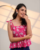 Pink Floral Tie-Up Peplum Top