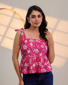 Pink Floral Tie-Up Peplum Top