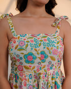 Cream Floral Tie-Up Peplum Top