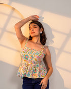 Cream Floral Tie-Up Peplum Top
