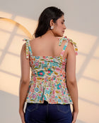 Cream Floral Tie-Up Peplum Top