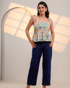 Cream Floral Tie-Up Peplum Top