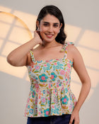 Cream Floral Tie-Up Peplum Top