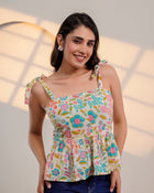 Cream Floral Tie-Up Peplum Top
