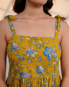 Mustard Floral Tie-Up Peplum Top