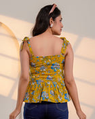 Mustard Floral Tie-Up Peplum Top