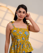 Mustard Floral Tie-Up Peplum Top