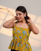 Mustard Floral Tie-Up Peplum Top