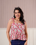 Pink Daisy Tie-Up Peplum Top