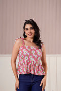 Pink Daisy Tie-Up Peplum Top