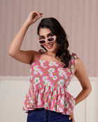Pink Daisy Tie-Up Peplum Top