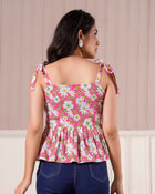 Pink Daisy Tie-Up Peplum Top