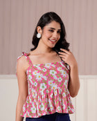 Pink Daisy Tie-Up Peplum Top