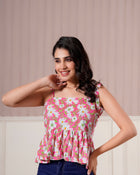 Pink Daisy Tie-Up Peplum Top