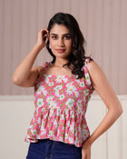 Pink Daisy Tie-Up Peplum Top