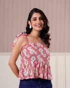Pink Daisy Tie-Up Peplum Top