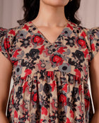 Beige Floral Flutter Sleeve Top