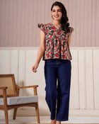 Beige Floral Flutter Sleeve Top