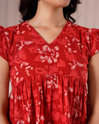 Red Floral Flutter Sleeve Top