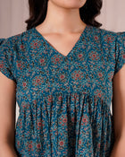 Teal Printed Flutter Sleeve Top