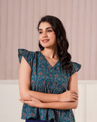 Teal Printed Flutter Sleeve Top