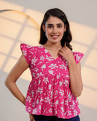 Pink Floral Flutter Sleeve Top