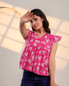 Pink Floral Flutter Sleeve Top