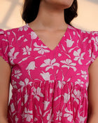Pink Floral Flutter Sleeve Top