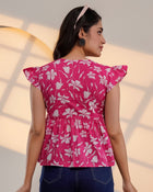 Pink Floral Flutter Sleeve Top