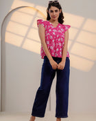 Pink Floral Flutter Sleeve Top