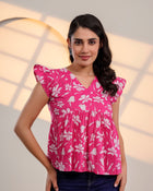 Pink Floral Flutter Sleeve Top
