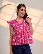 Pink Floral Flutter Sleeve Top