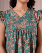 Teal Floral Flutter Sleeve Top