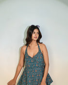 Teal Printed Halter Neck Top