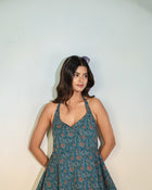 Teal Printed Halter Neck Top