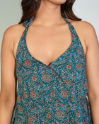 Teal Printed Halter Neck Top