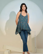 Teal Printed Halter Neck Top