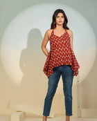 Maroon Printed Halter Neck Top