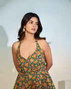 Teal Floral Halter Neck Top