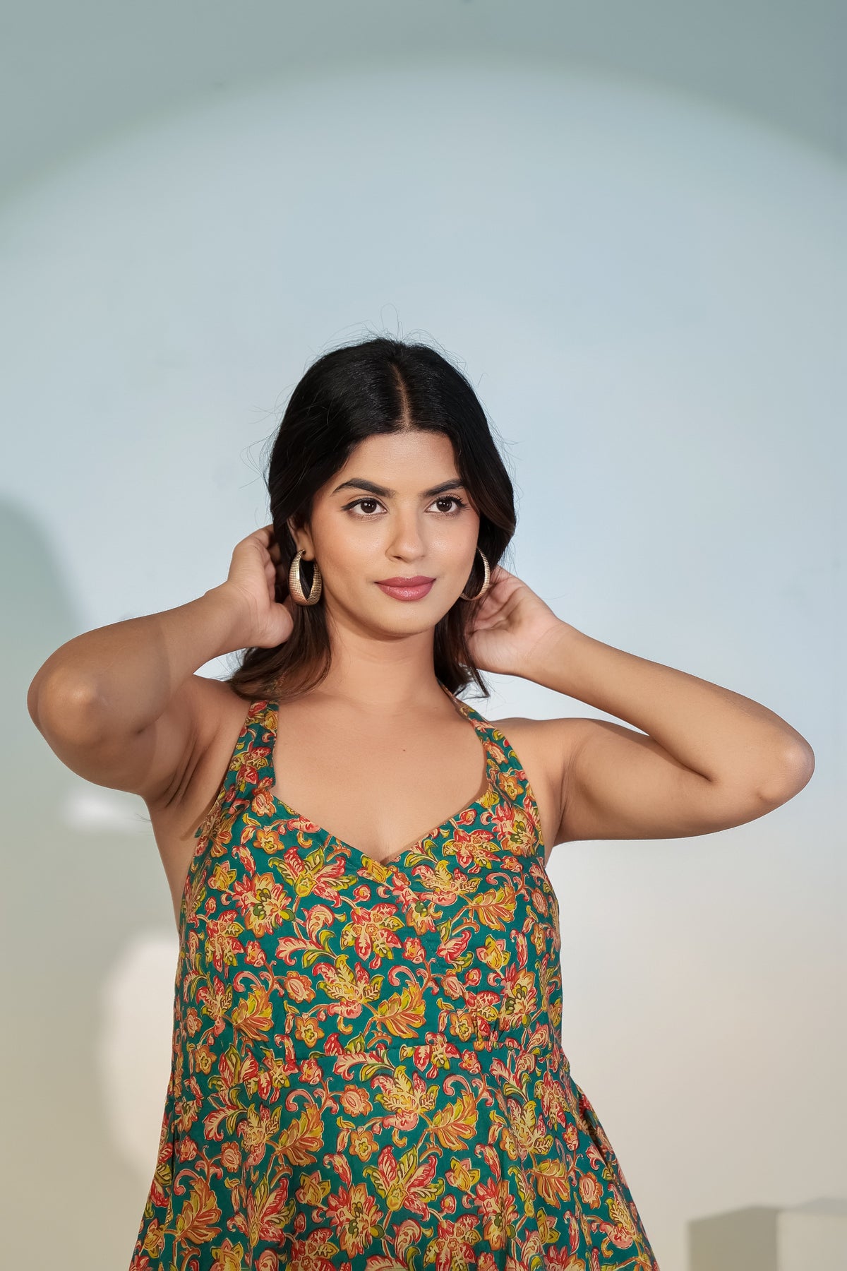 Teal Floral Halter Neck Top