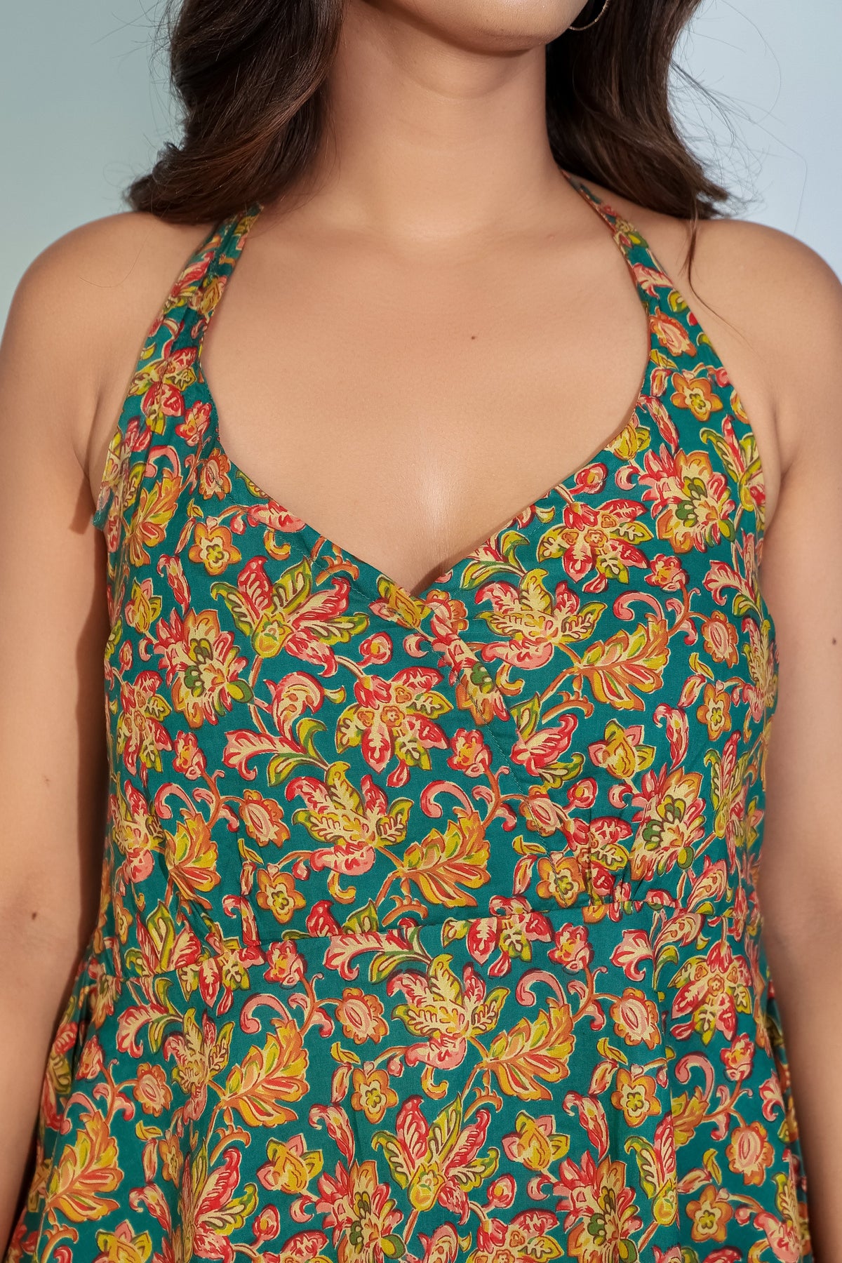 Teal Floral Halter Neck Top