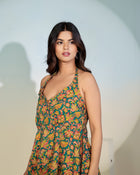 Teal Floral Halter Neck Top